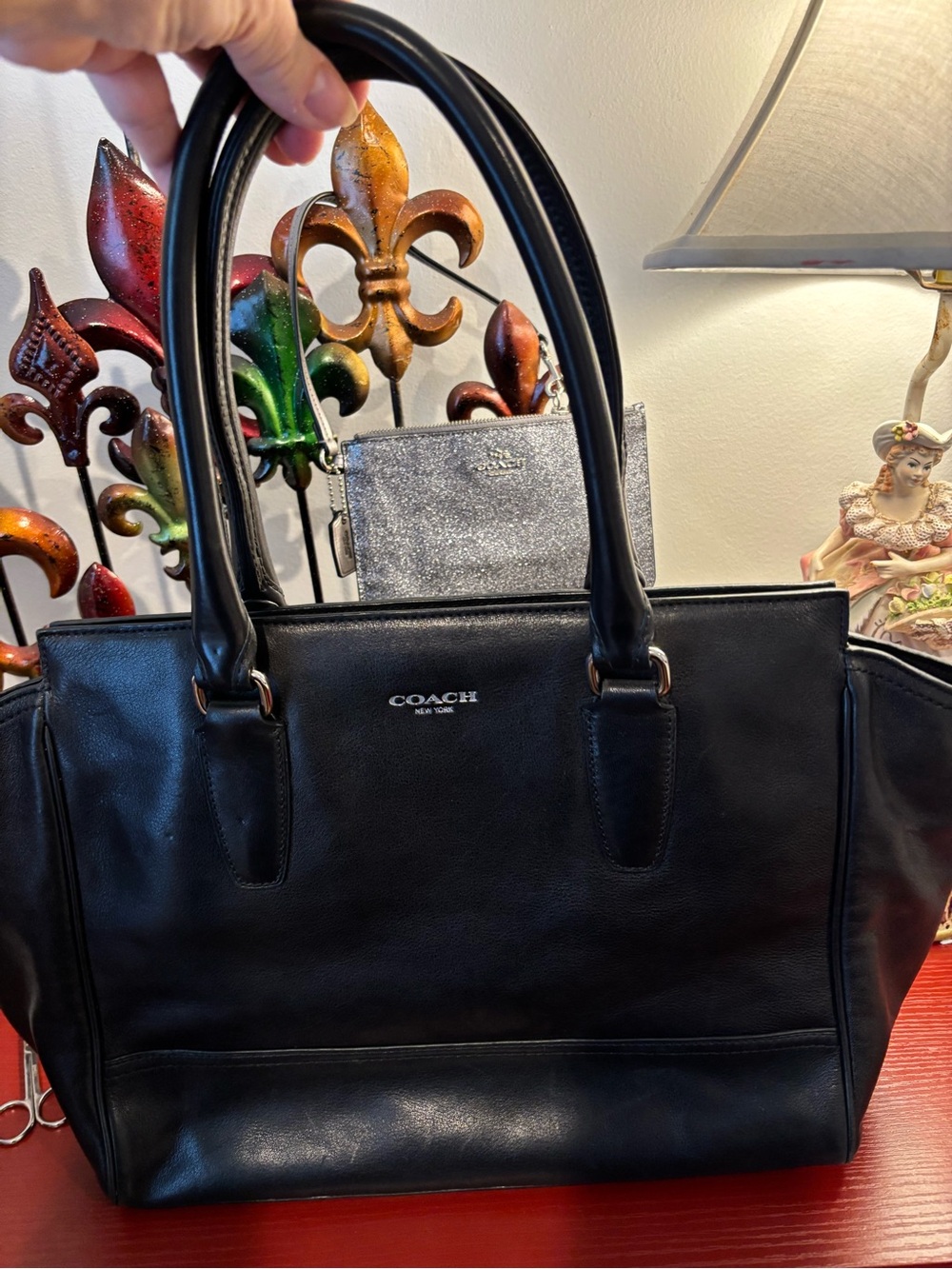 Coach Candace Black Leather Structured Legacy Tote - Picture 2 of 6